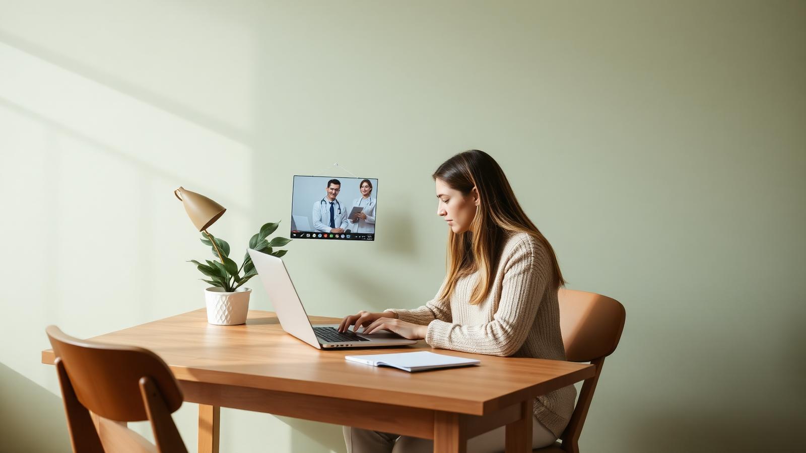 Mulher em consulta online com um profissional de saúde