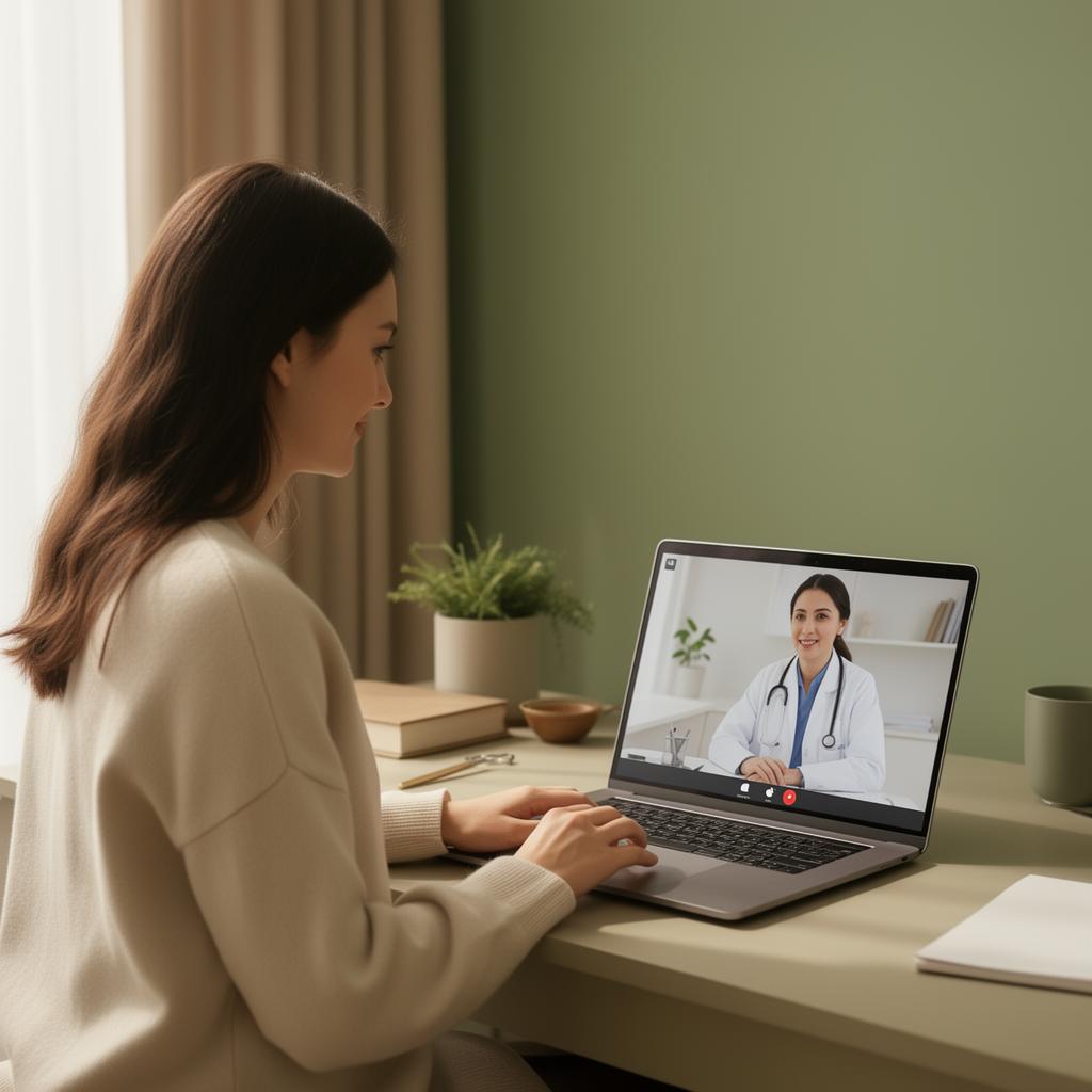 Consulta médica por vídeo em ambiente profissional